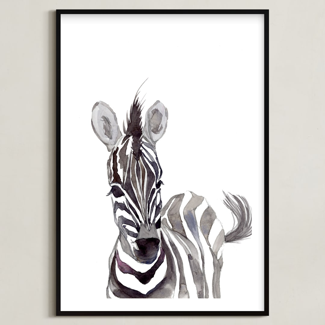 "Baby Animal Friends: Zebra" - Art Print in Zebra Black by Jieun K Rasband - Framed