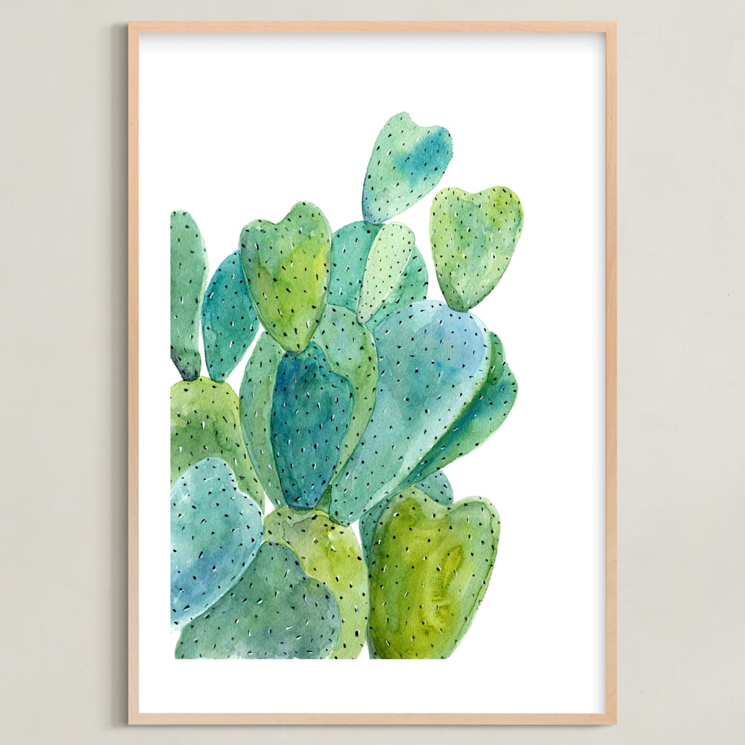 "Cacti" - Art Print in Cactus green by Alexandra Dzh - Framed