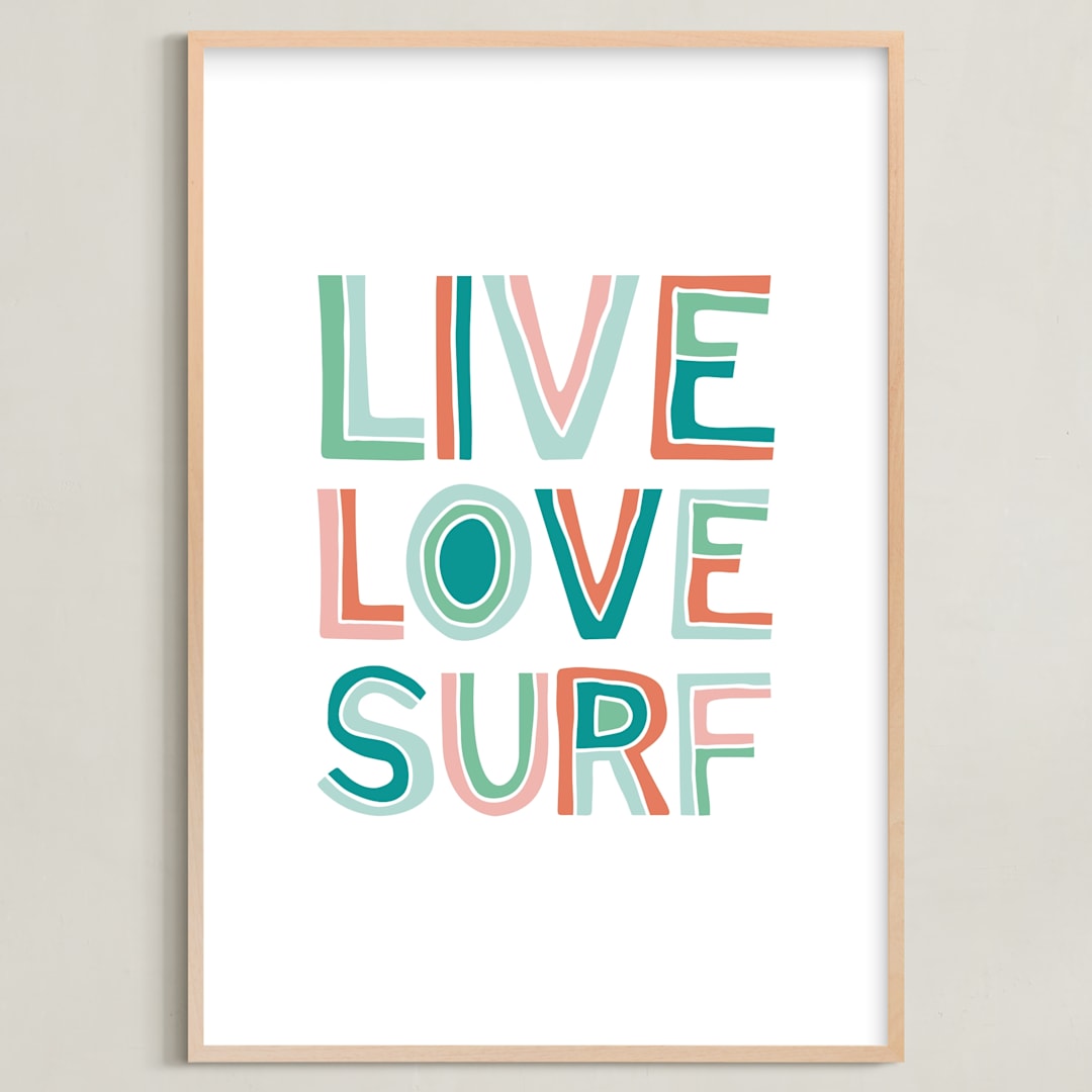"Live Love Surf" - Art Print in Seaweed by Chasity Smith - Framed