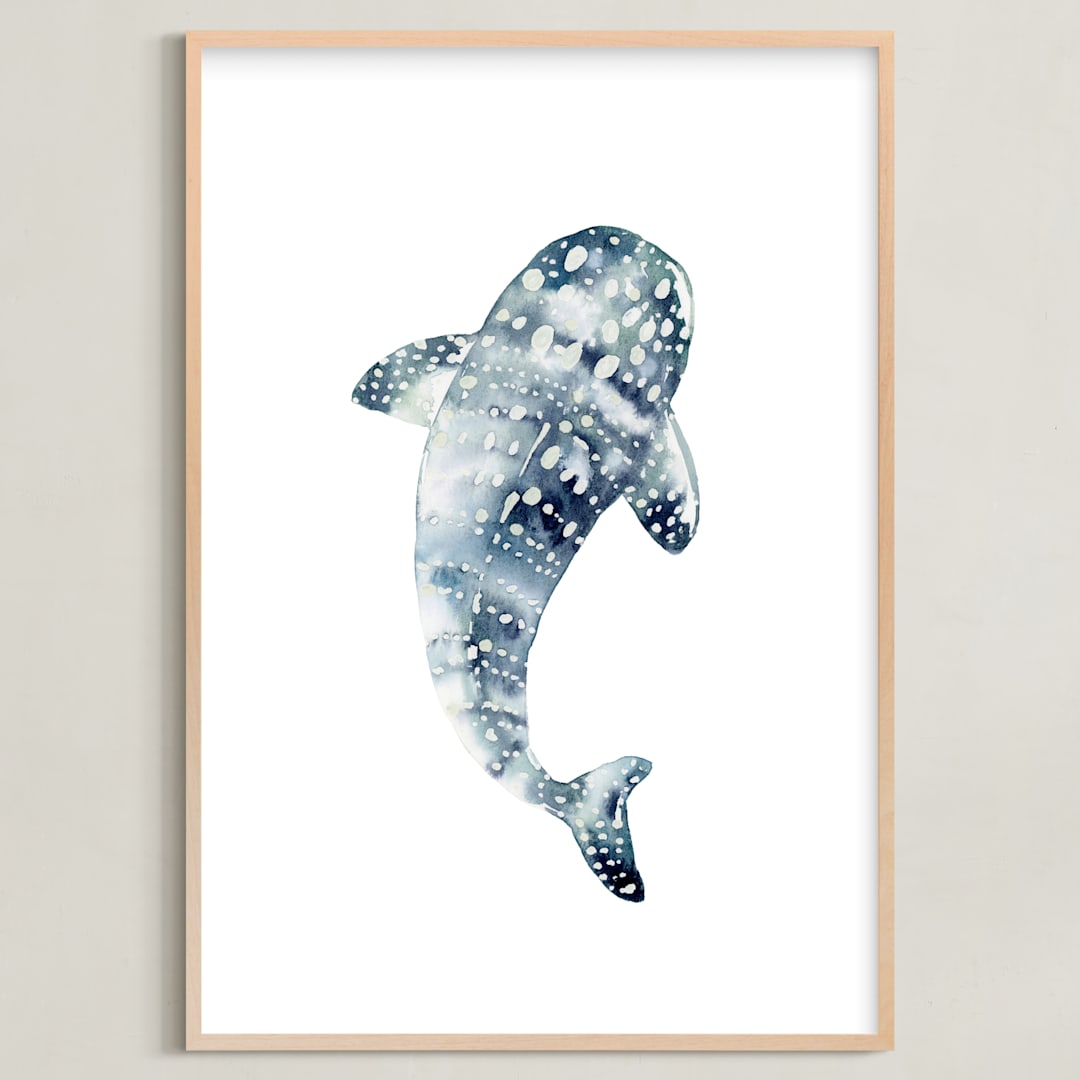 "Celestial Sharks" - Art Print in Stormy Blue by Katrina Pete - Framed