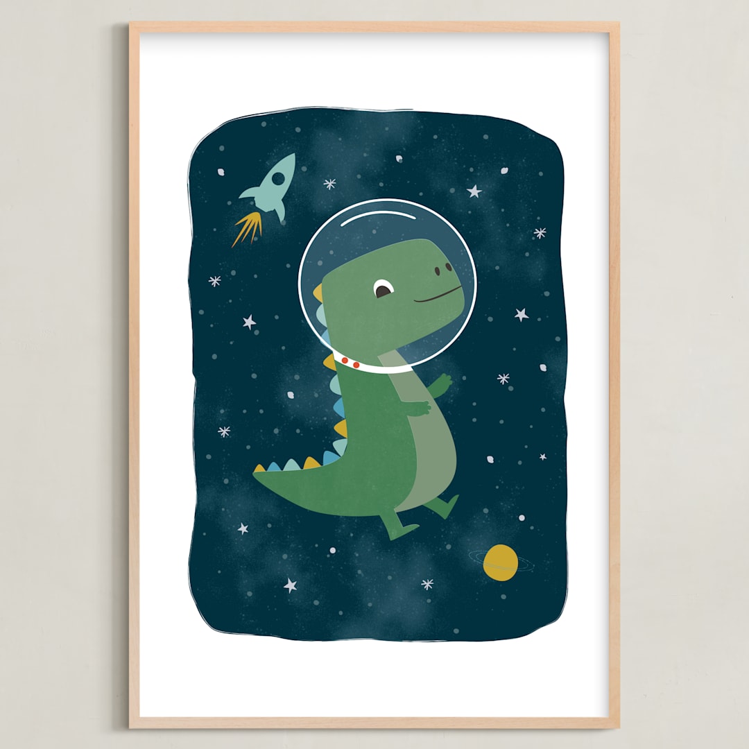 "Dinos in space" - Art Print in Triassic by Annie Holmquist - Framed