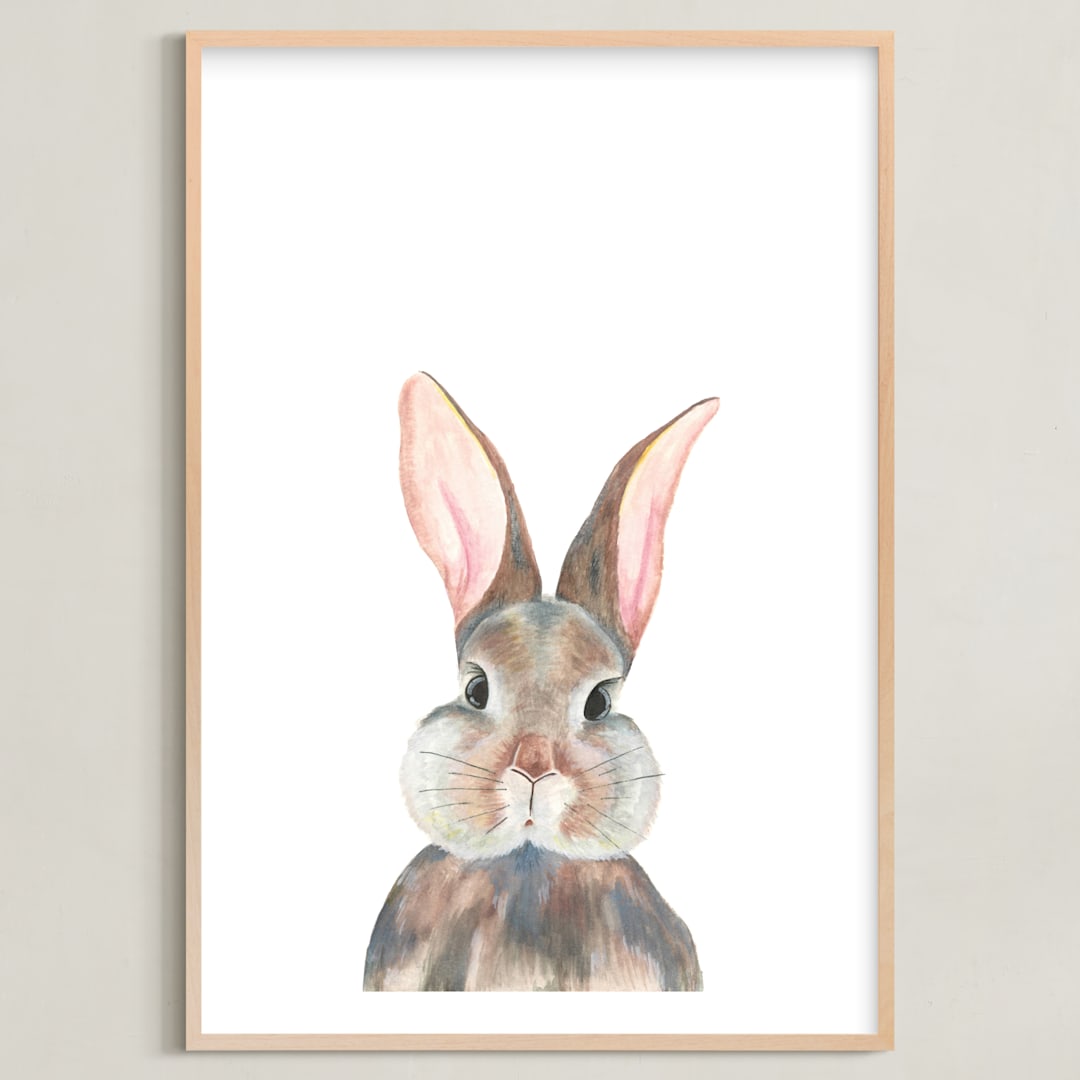 "Curious Bunny" - Art Print in Grey by Together Apart - Framed