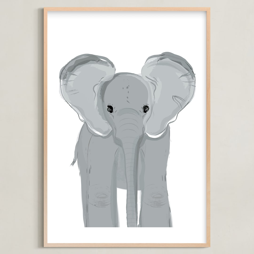 "Darling Elephant" - Art Print in graylee by Rebecca Marchese - Framed