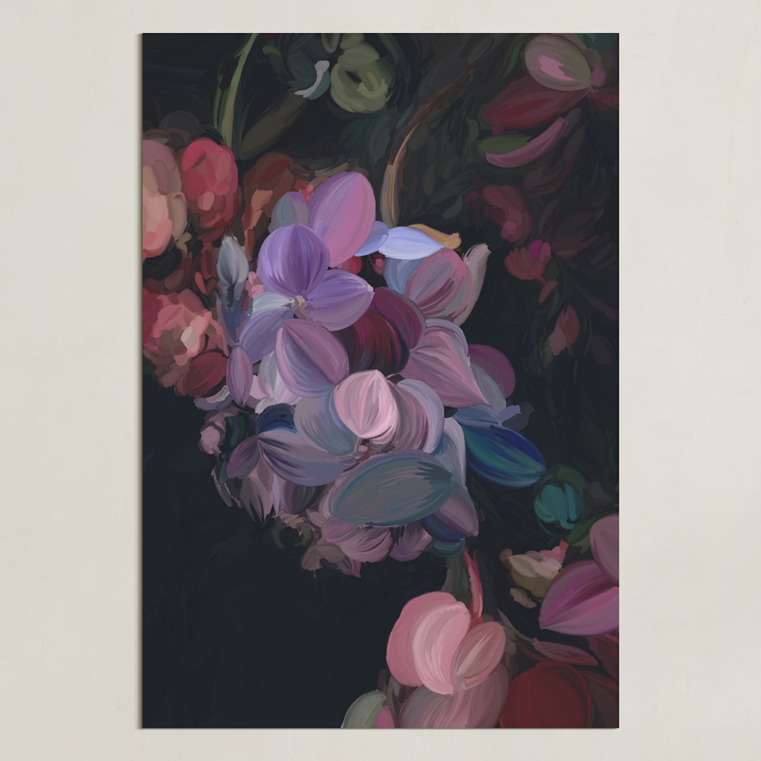 "Midnight Petals" - Art Print in Midnight Plum by Amy Hall - Unframed