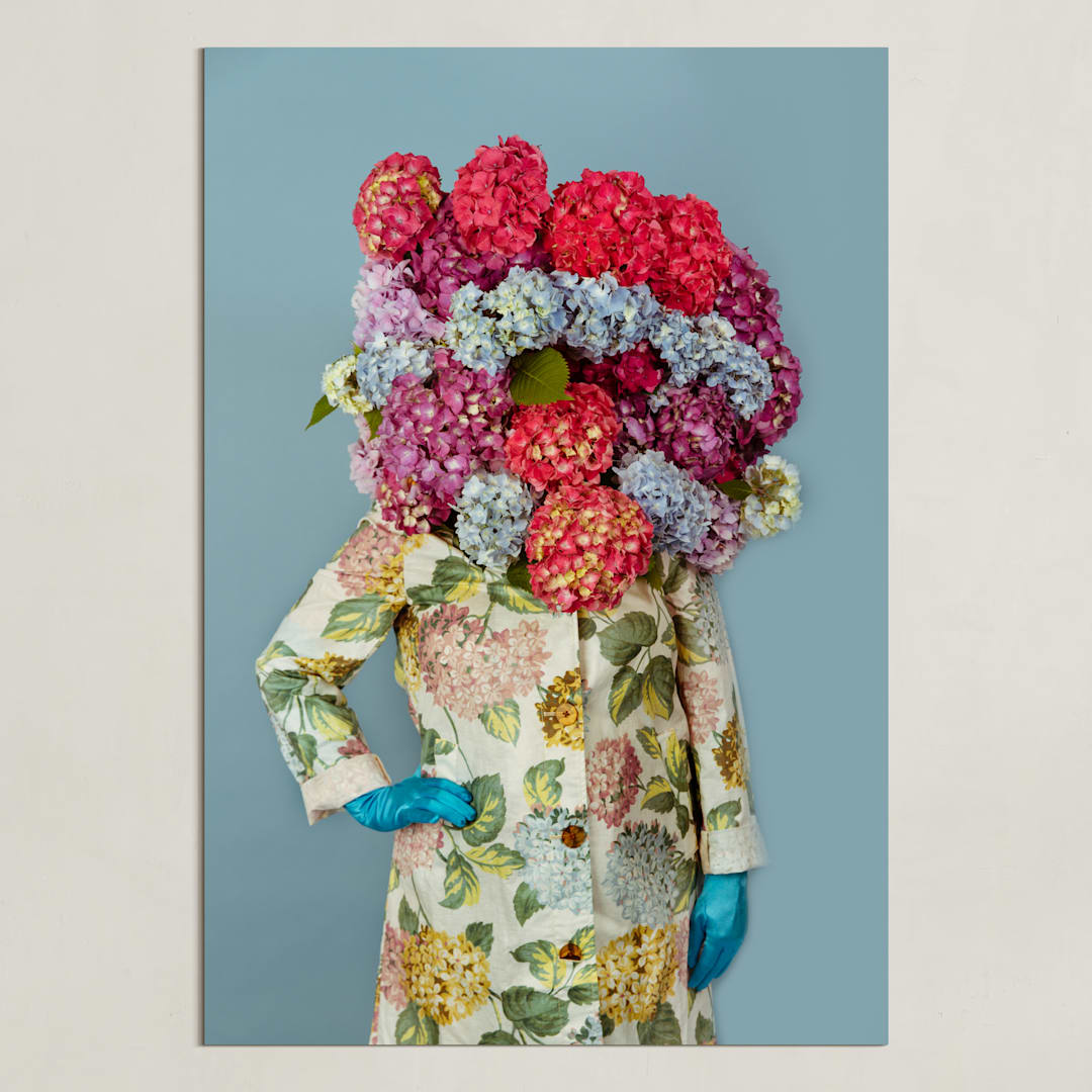 "Shes Blooming Worth " - Art Print in Summer Sky Blue by Theresa Bear - Unframed