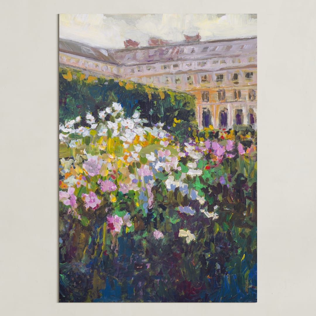 "in the garden of the Palais Royale" - Art Print in Garden Green by Jacquelyn Sloane Siklos - Unframed