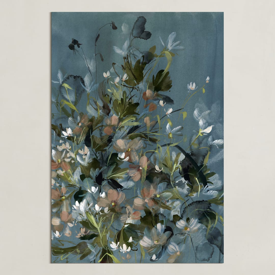 "Hydrangeas at Dusk" - Art Print in Ocean by Kelly Ventura - Unframed