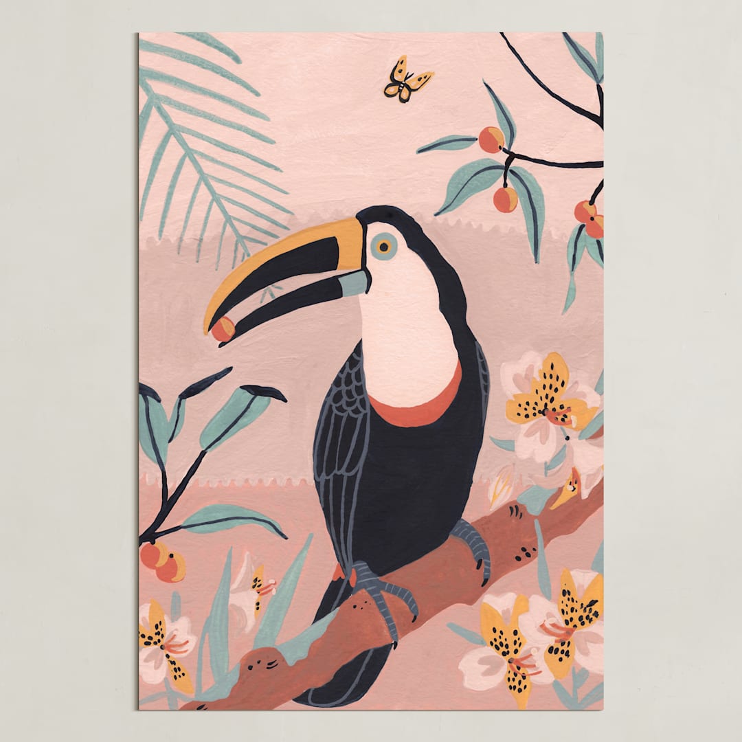 "Tropic Toucan I" - Art Print in Pink Bisque by Stefanie Lane - Unframed