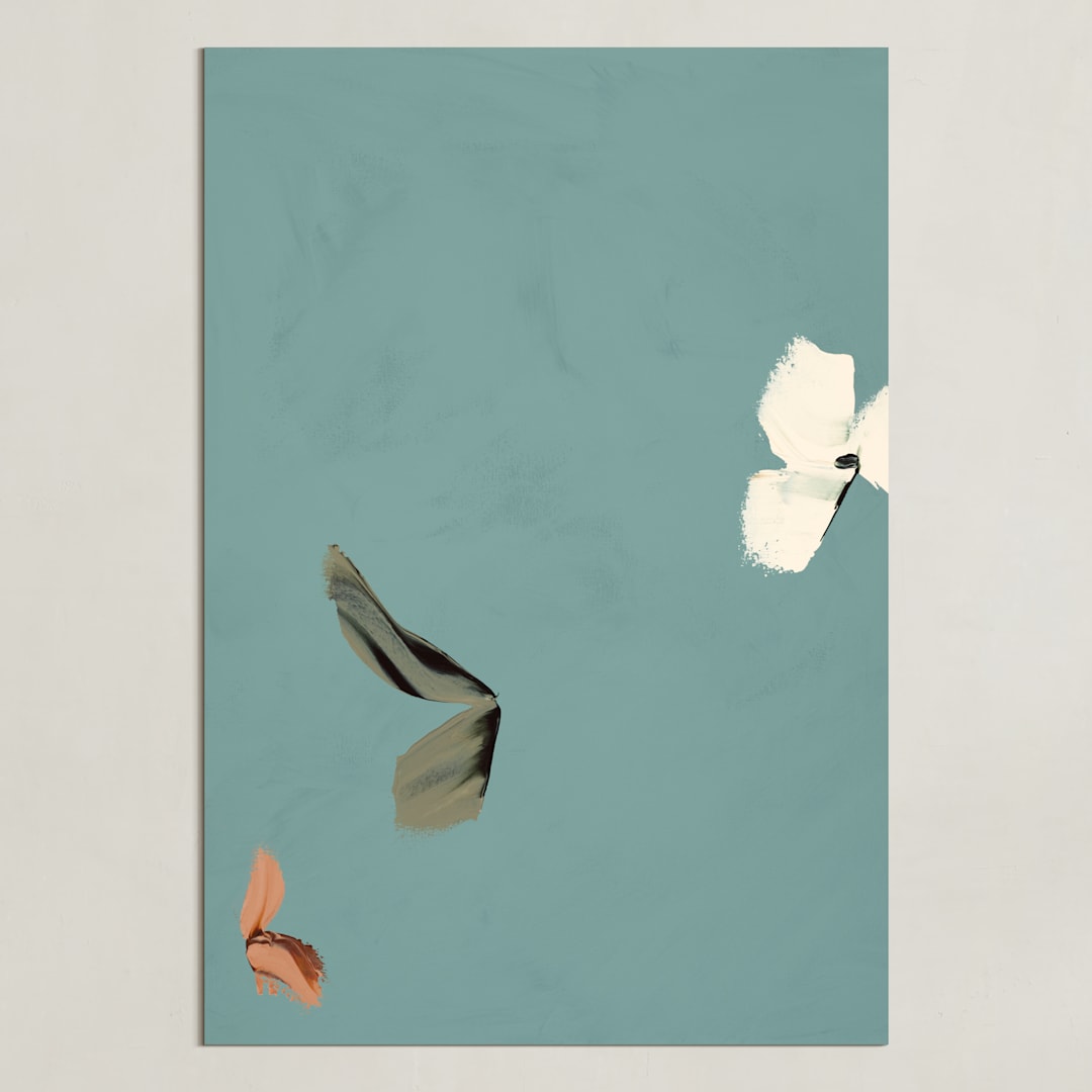 "Cool Tone Abstract Botanical II" - Art Print in Smokey Turquoise by Caryn Owen - Unframed