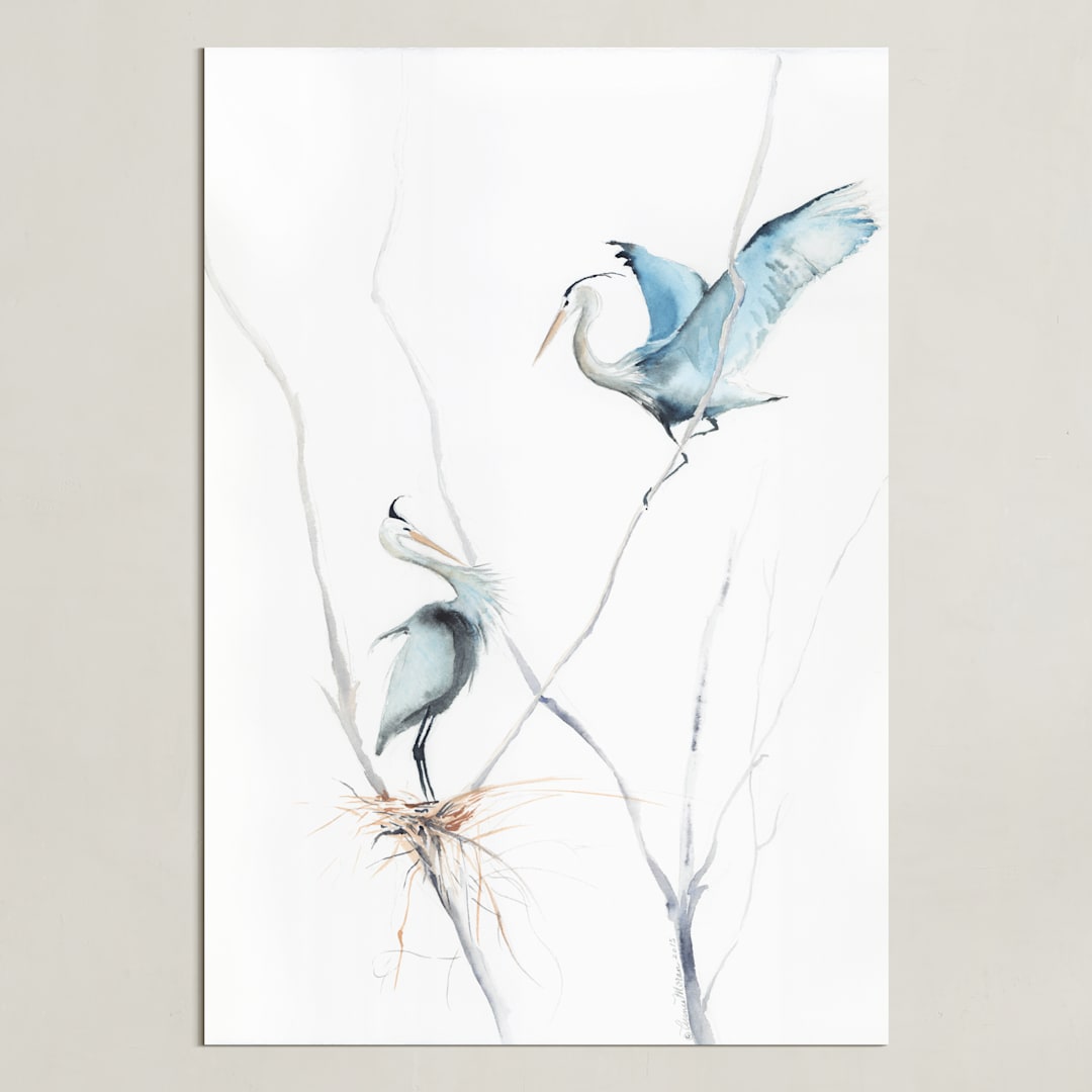 "heron's nest" - Art Print in Heron Blue by Annie Moran - Unframed