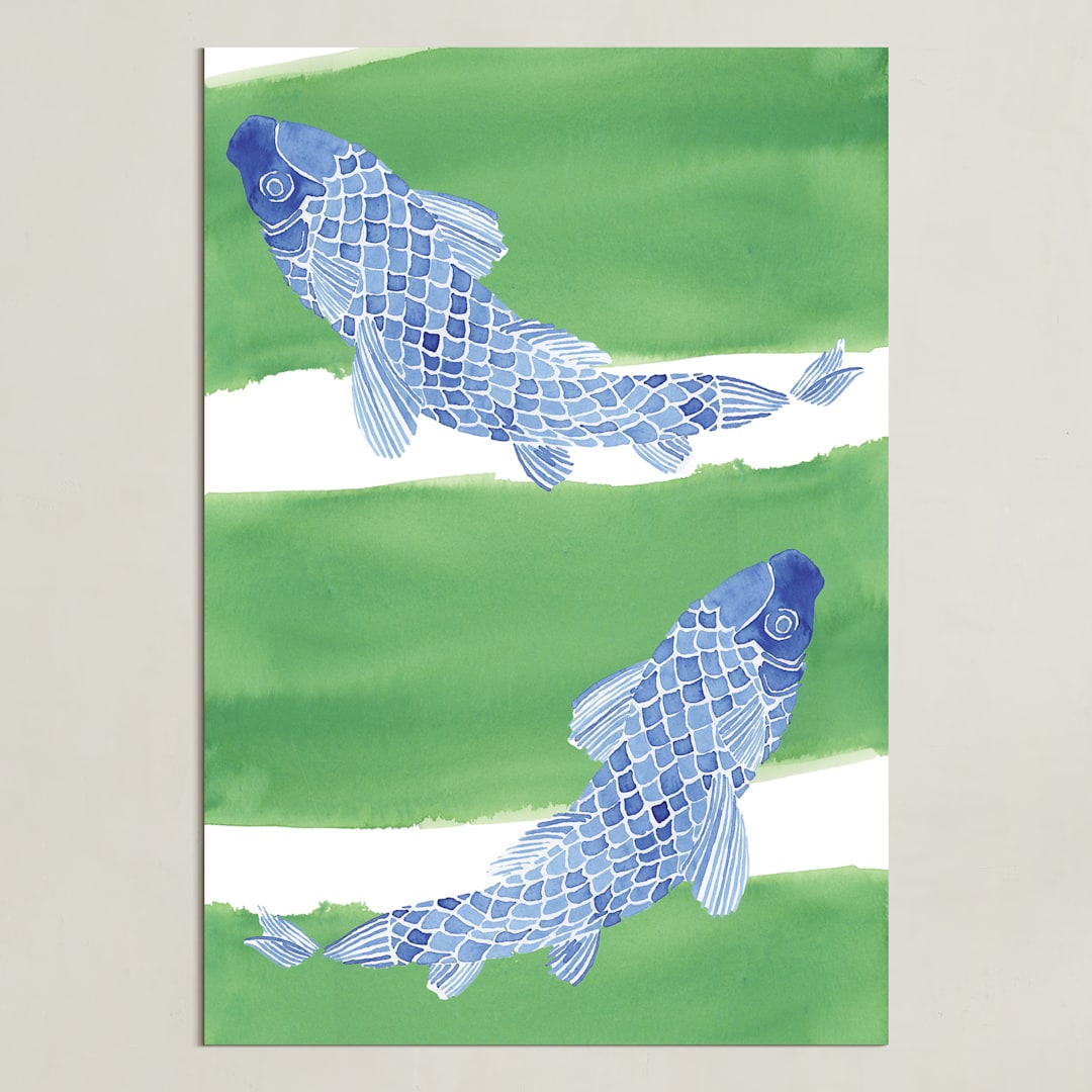 "Swimming Carp" - Art Print in Green Grass  by Emily Bremner Forbes - Unframed