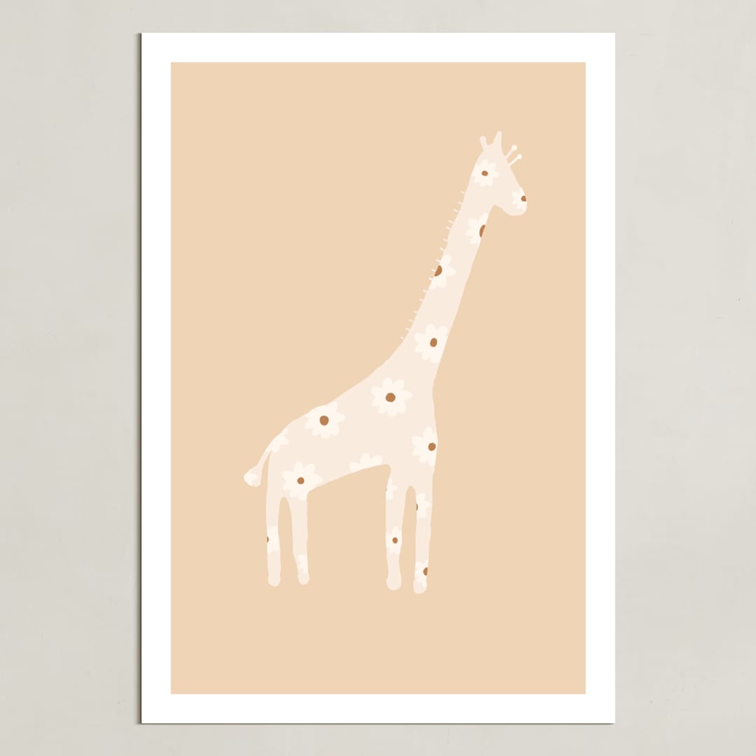 "Sweet giraffe." - Art Print in Neutral Beige by Dawn Smith - Unframed