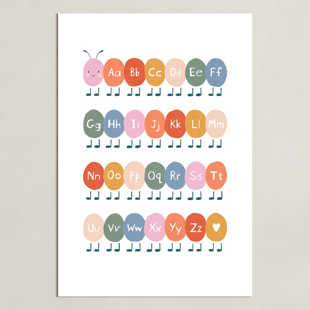 "Caterpillar ABC" - Art Print in Rainbow by Elif Sahin - Unframed