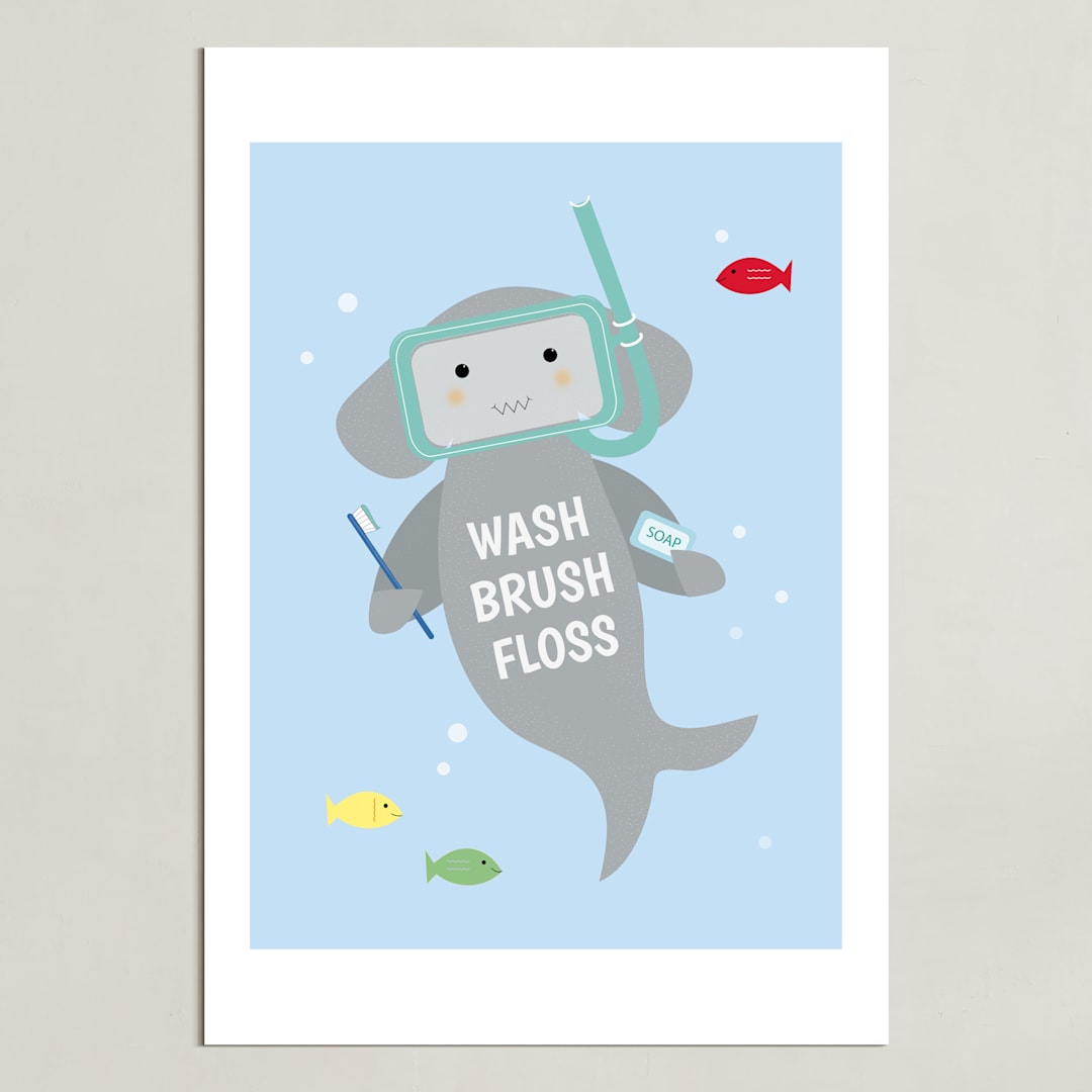"Hammerhead Baby Shark" - Art Print in Blue waters by Rebecca Marchese - Unframed