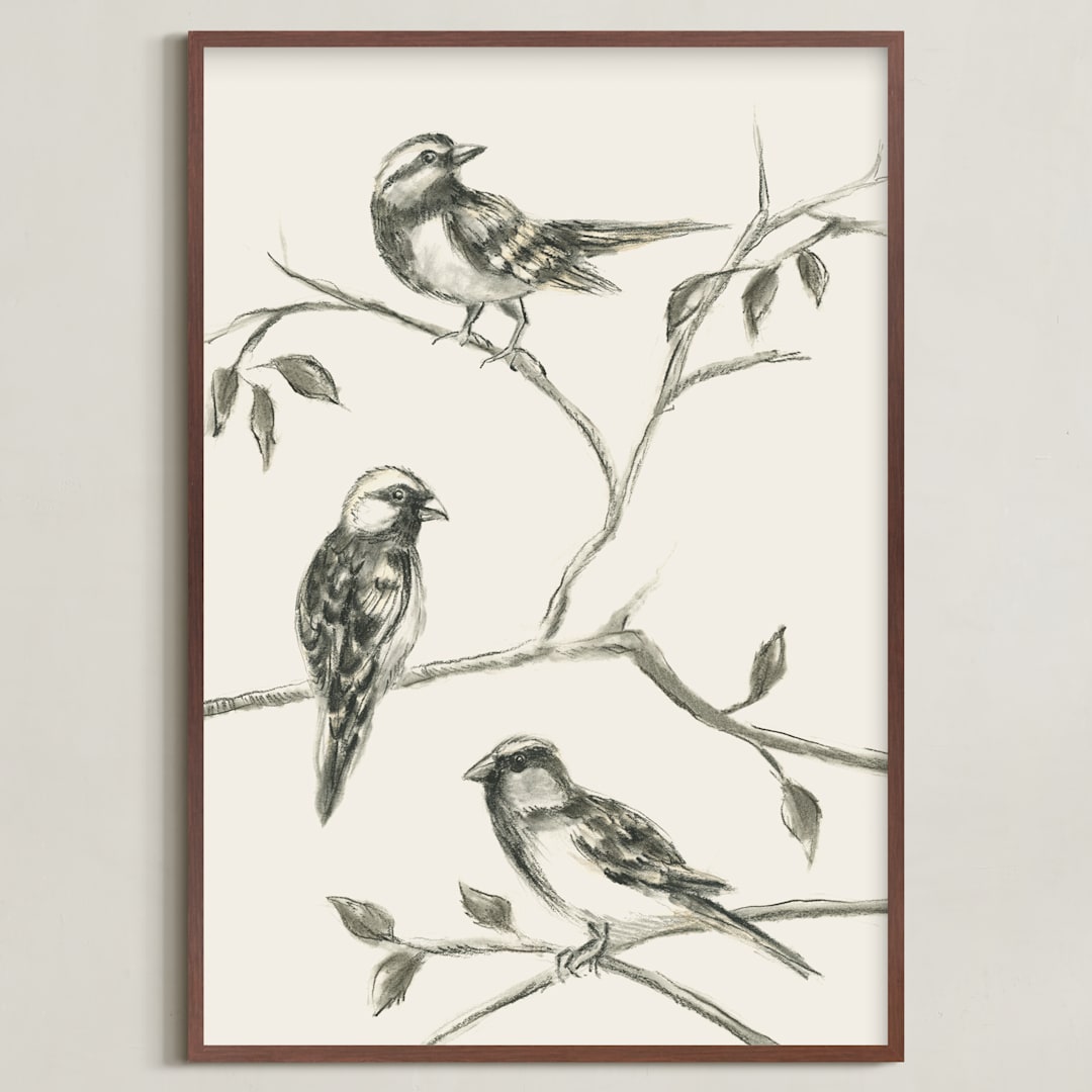 "Birds I" - Art Print in Sand by Teju Reval - Framed
