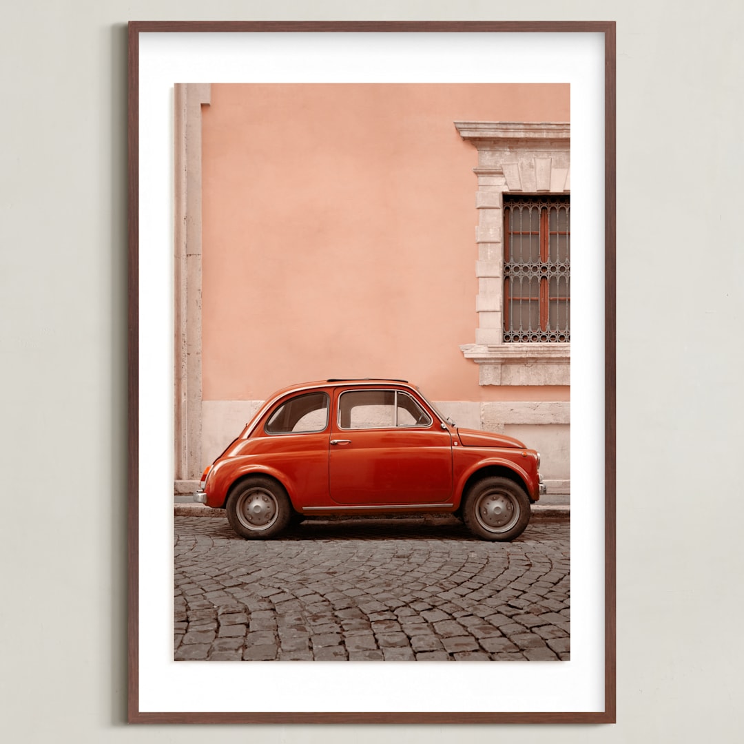 "An Italian Classic in Rome" - Art Print in Red Rosa by Kelsey Mucci - Framed