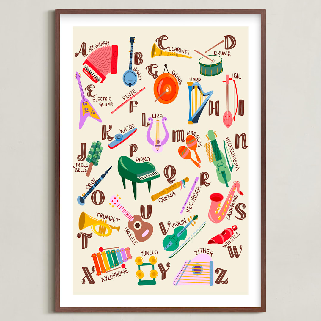 "Musical Alphabet" - Art Print in Retro Rainbow by DorothyDear Creations - Framed