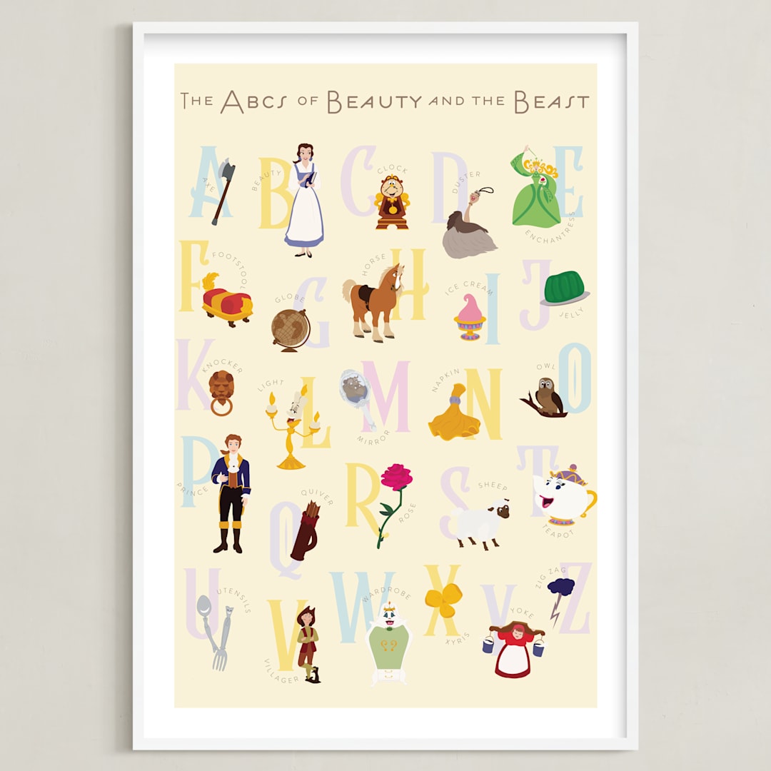"The ABCs of Disney's Beauty and the Beast" - Art Print in Candlewax by Christie Kelly - Framed