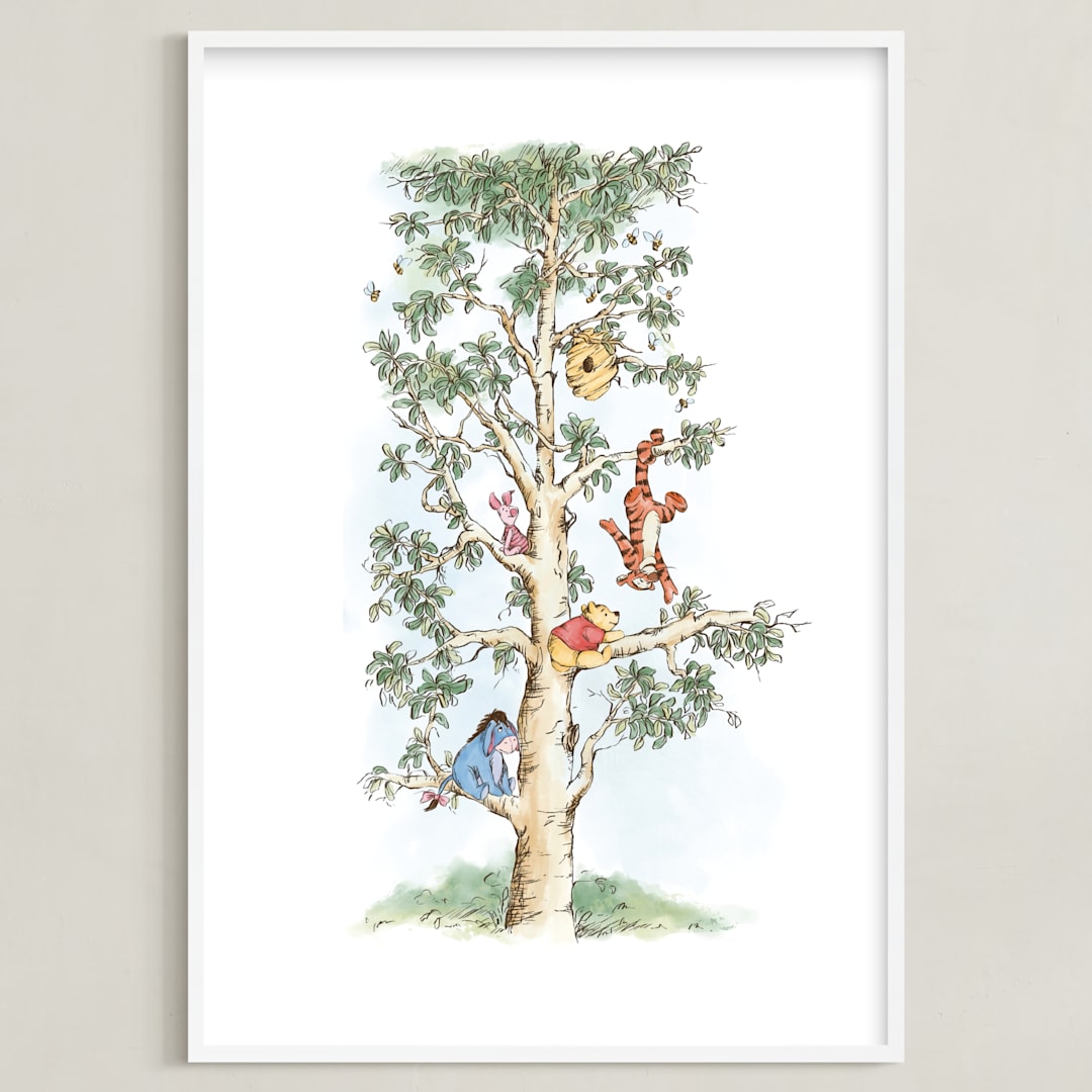 "Disney's Winnie The Pooh Tree" - Art Print in Green by Emma Adams - Framed