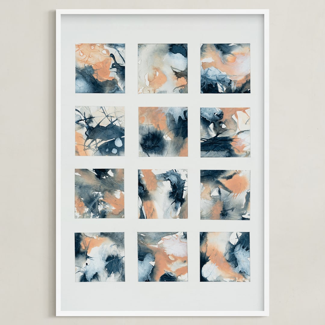 "Sunsets" - Art Print in Indigo by LeAnne Roberts - Framed