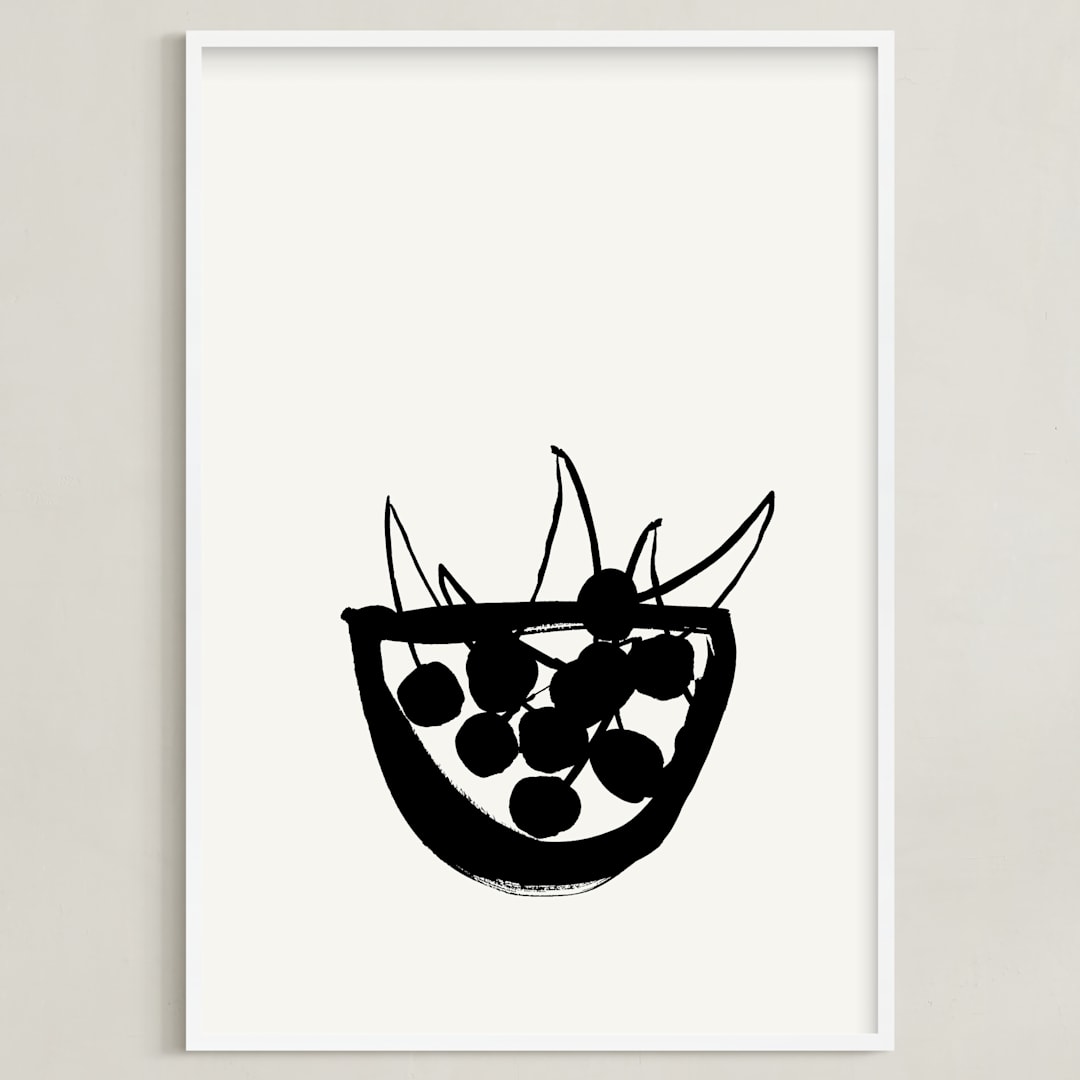 "Life is a bowl of cherries" - Art Print in Black and Off-white by Sonya Percival - Framed