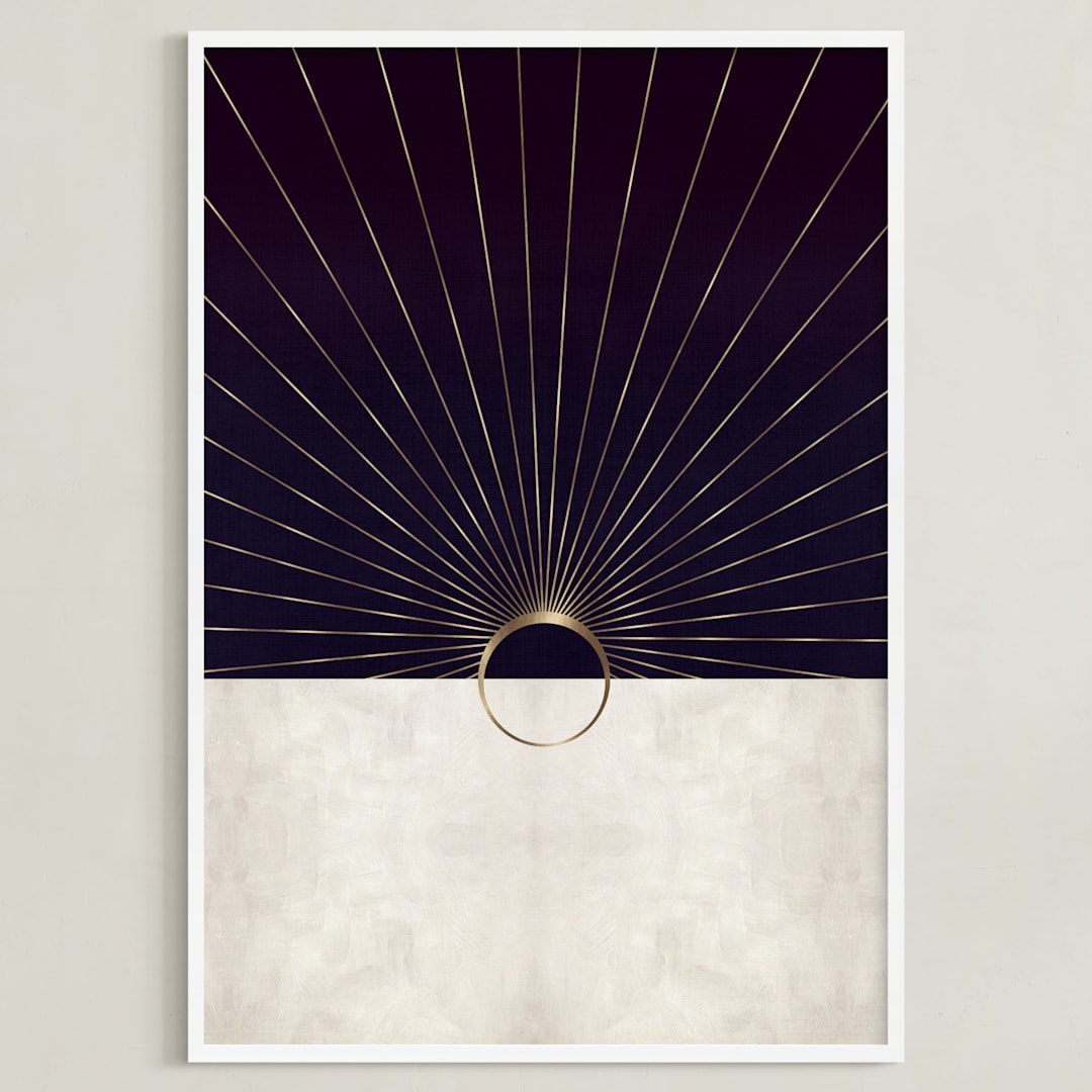 "The Golden Moon Rise" - Art Print in Mysterious Purple by Faiza Khan - Framed