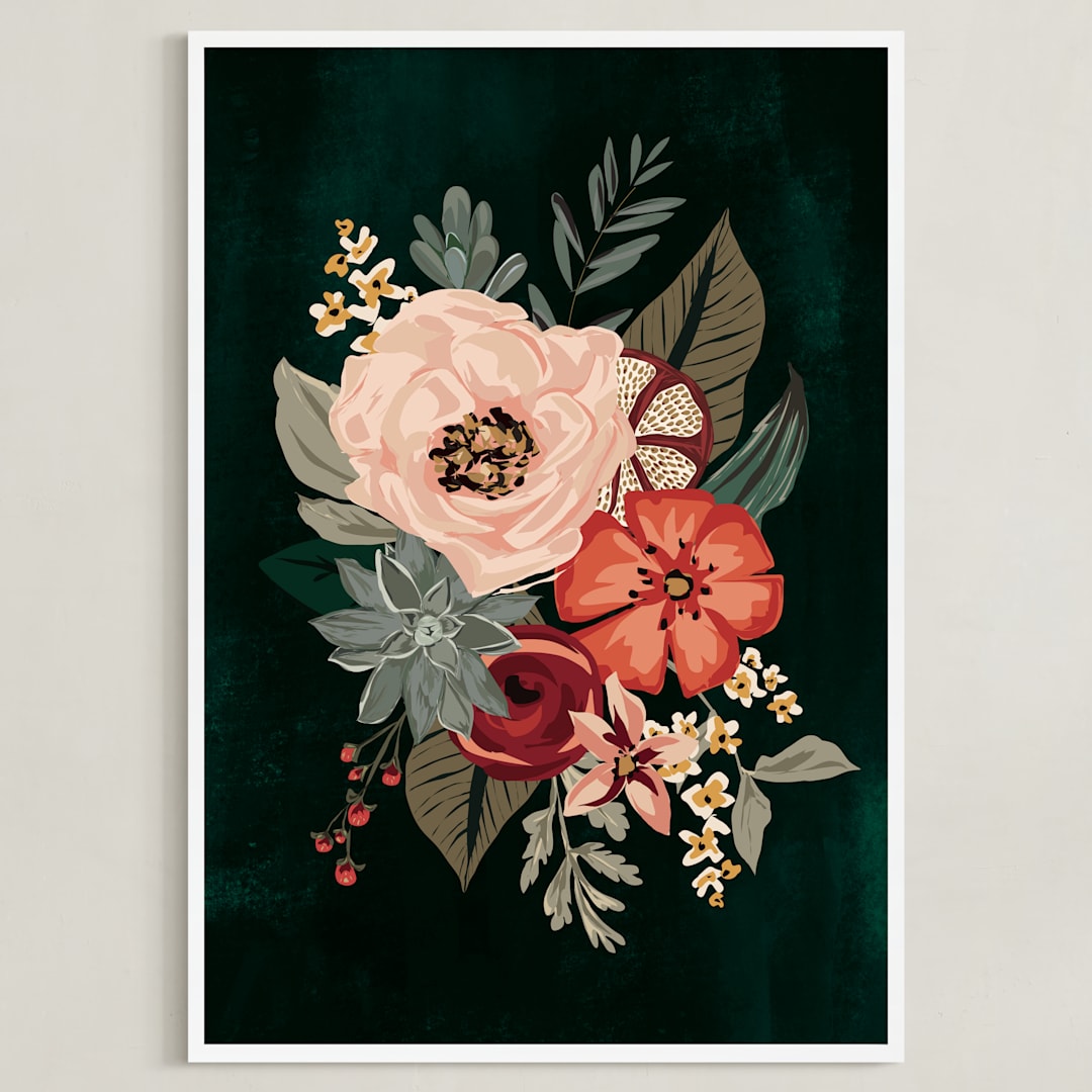 "Mixed Botanicals II" - Art Print in Green by Susan Moyal - Framed