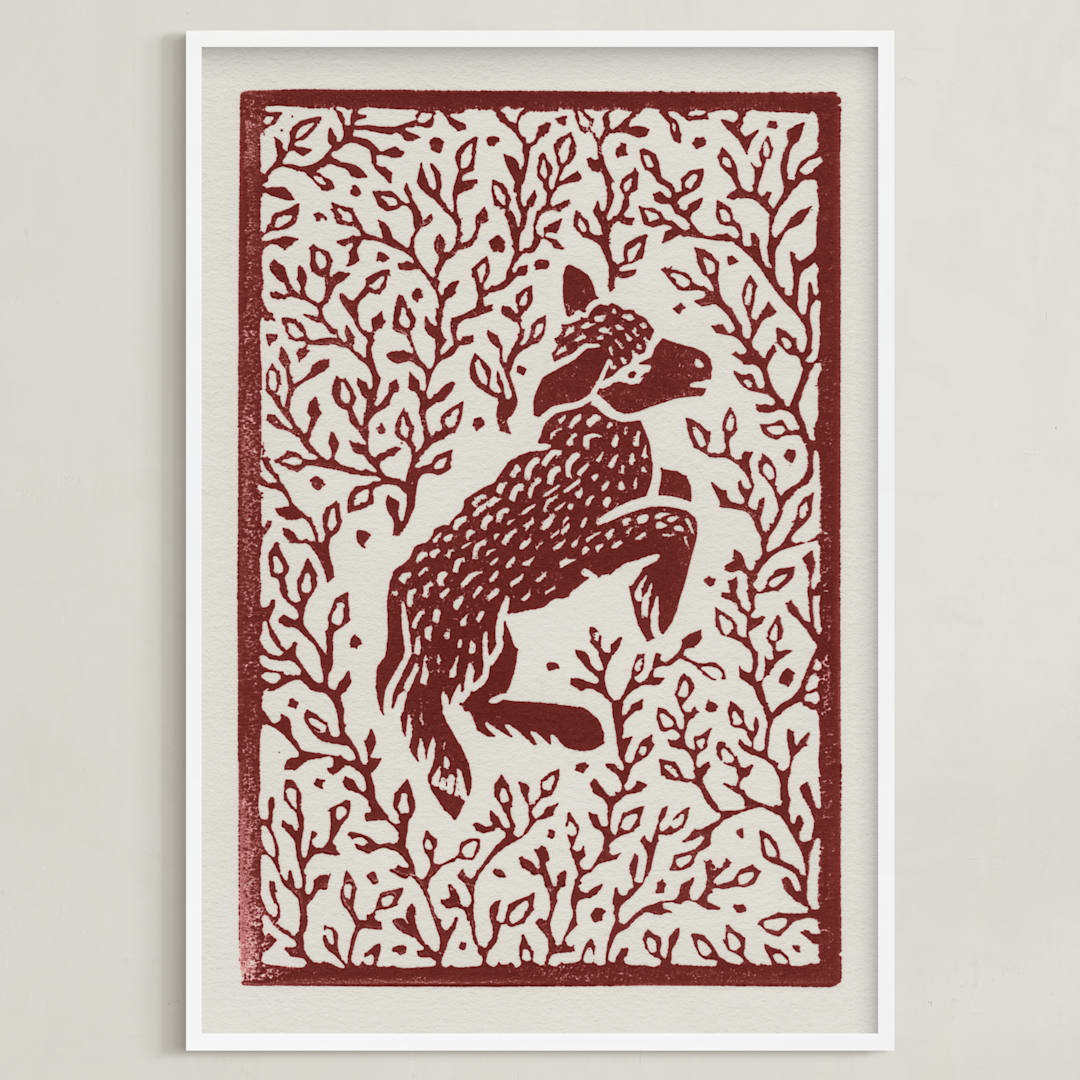 "Lamb Linocut" - Art Print in Rust by Ash Weaver - Framed