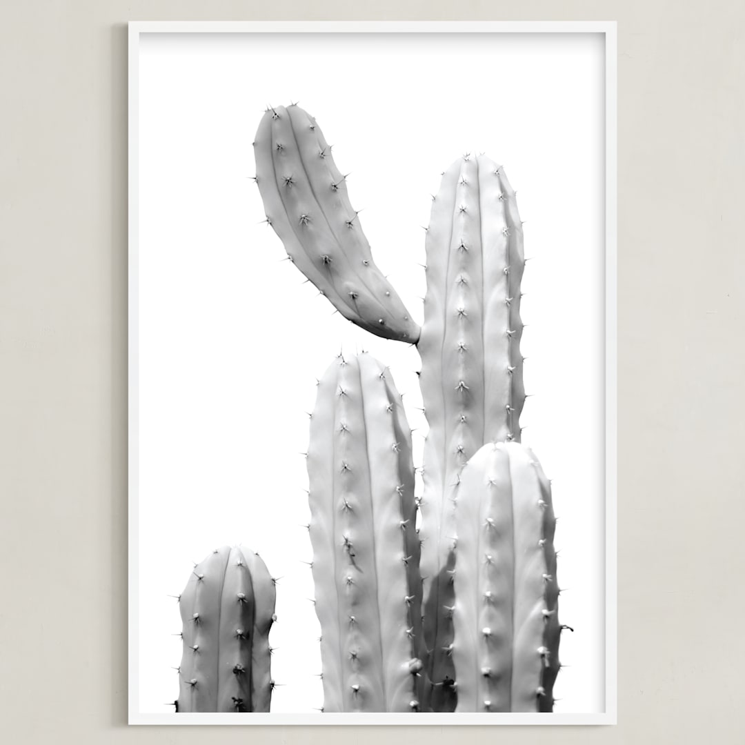 "Moorten Cactus Study 1" - Art Print in Silver Grey by Lisa Sundin - Framed
