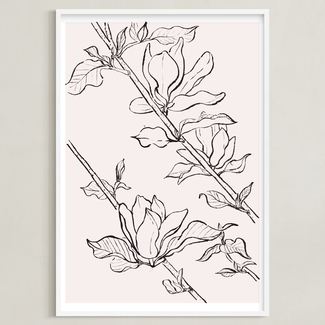 "magnolia study" - Art Print in peach by Qing Ji - Framed