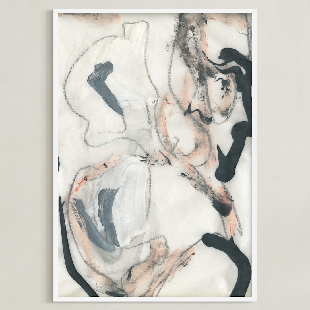 "Southern Cotton Series 4" - Art Print in Pink and Grey by Angela Simeone - Framed
