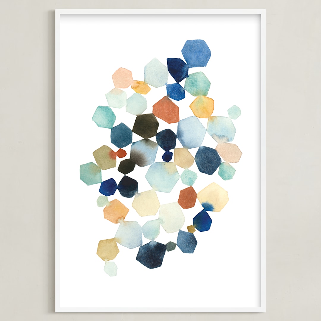 "Hexagon Cluster" - Art Print in Turquoise by Yao Cheng Design - Framed