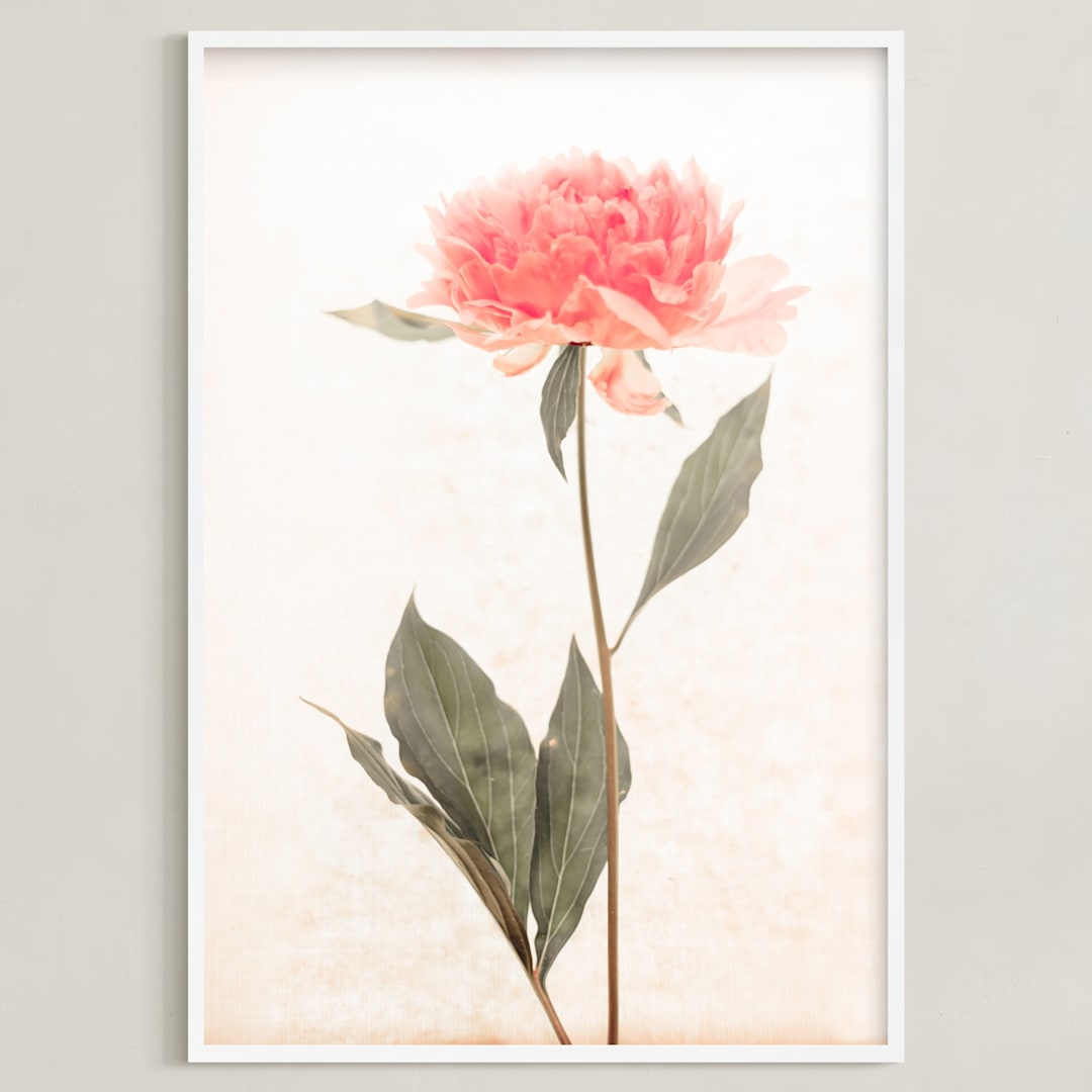 "a pink peony standing gracefully" - Art Print in vintage roseate by Qing Ji - Framed