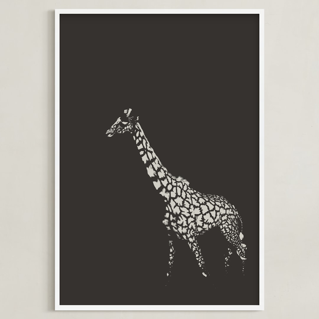 "fading giraffe" - Art Print in Charcoal by Erin Niehenke - Framed