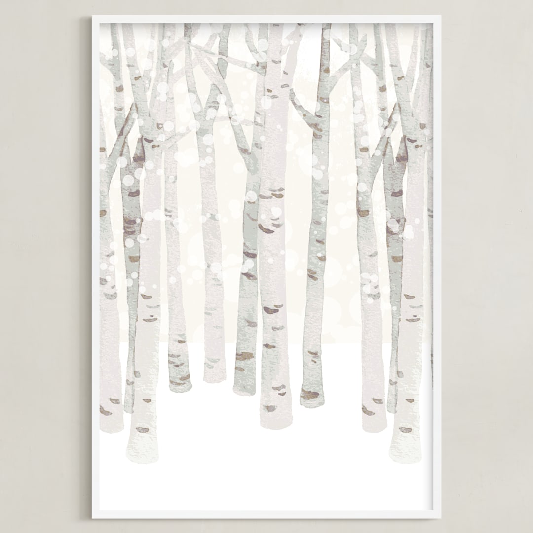 "Birch Woods in Winter" - Art Print in Ivory by Shannon Chen of Four Wet Feet Studio - Framed