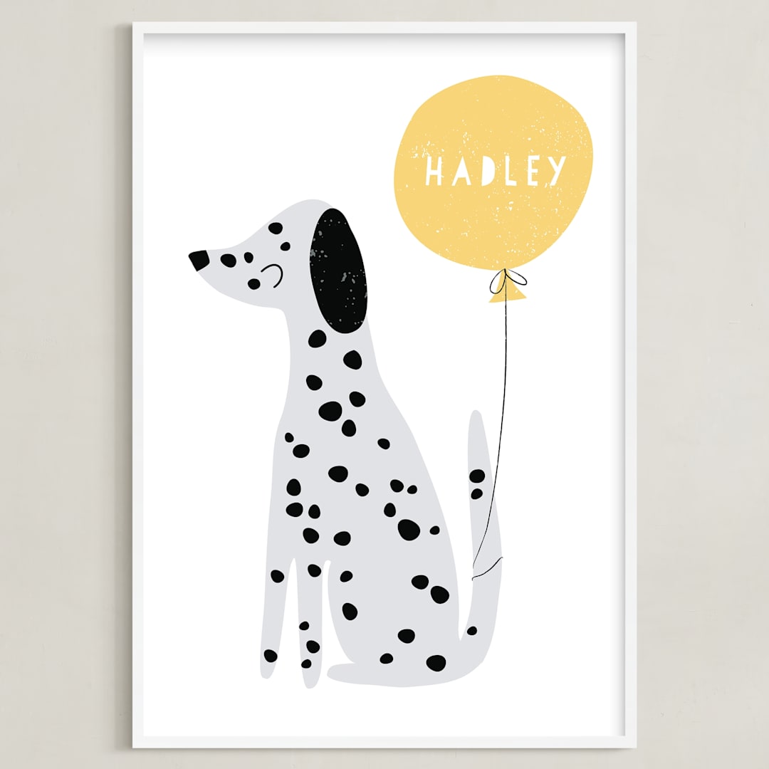 "Dalmatian" - Personalized Art Print in Lemon by Angela Thompson - Framed