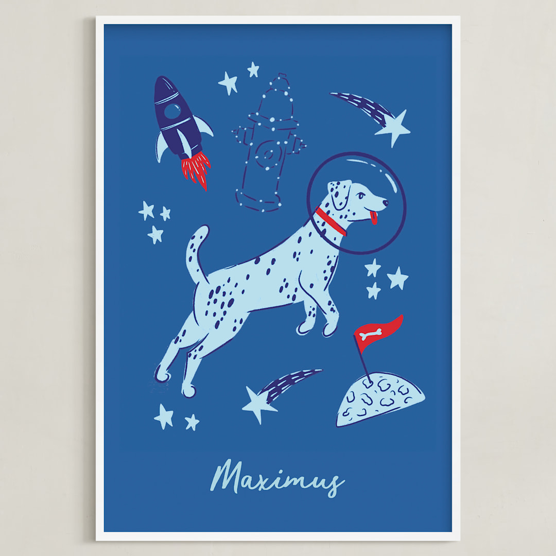 "Space Pup" - Personalized Art Print in Celestial by Kristin Mastoras - Framed