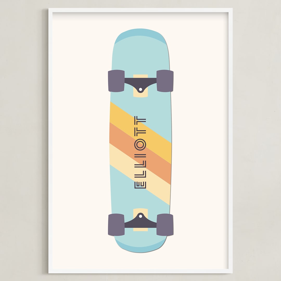 "Skateboard" - Personalized Art Print in Sky by David Michuki - Framed