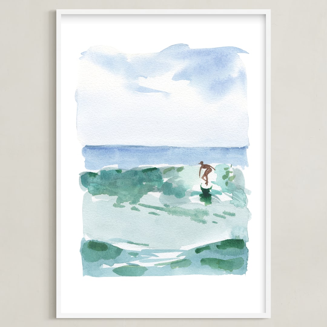 "Hang Five" - Art Print in Pacific Green by Mary Cecelia - Framed