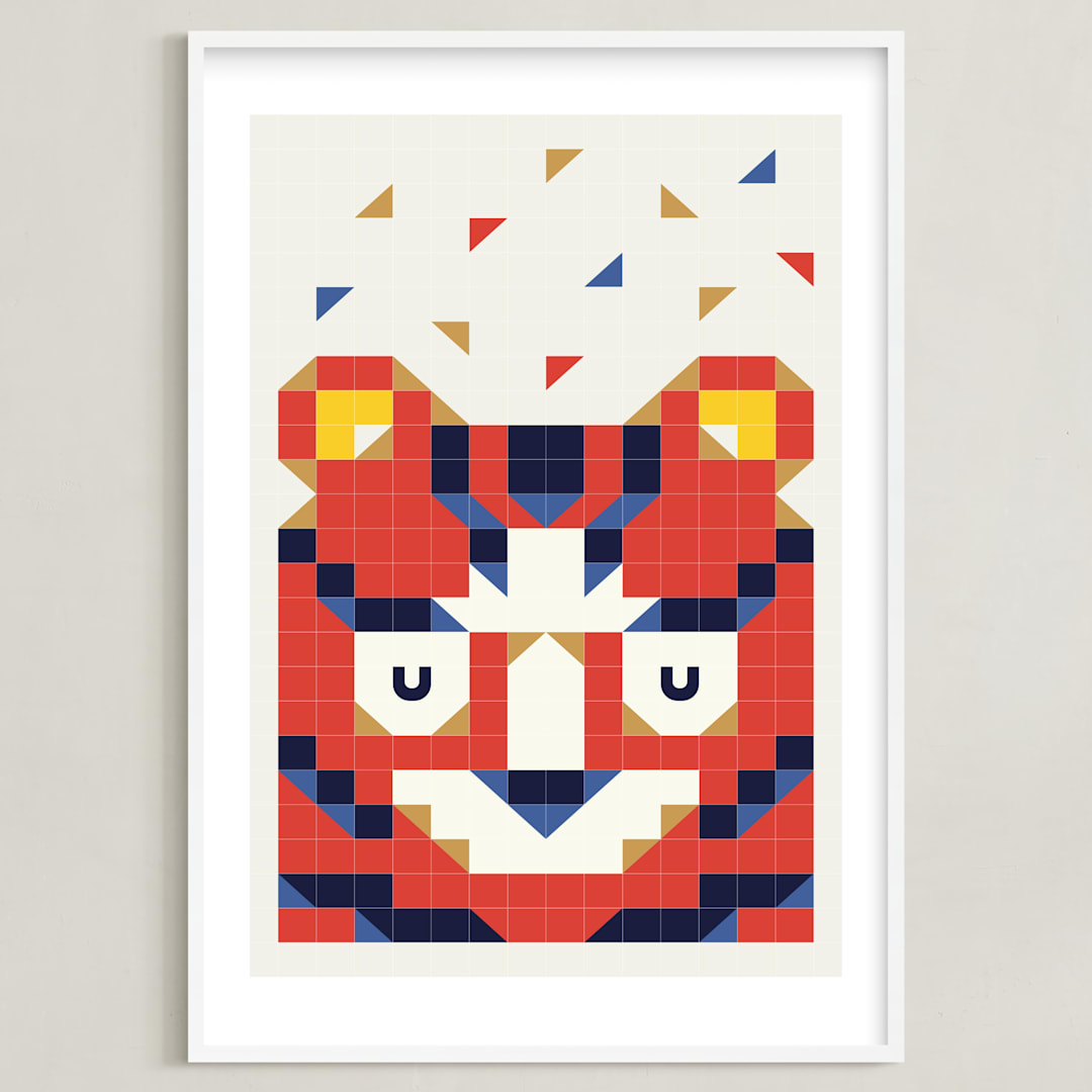 "Tigronometry" - Art Print in Tiger Orange by Masha Zimovich - Framed