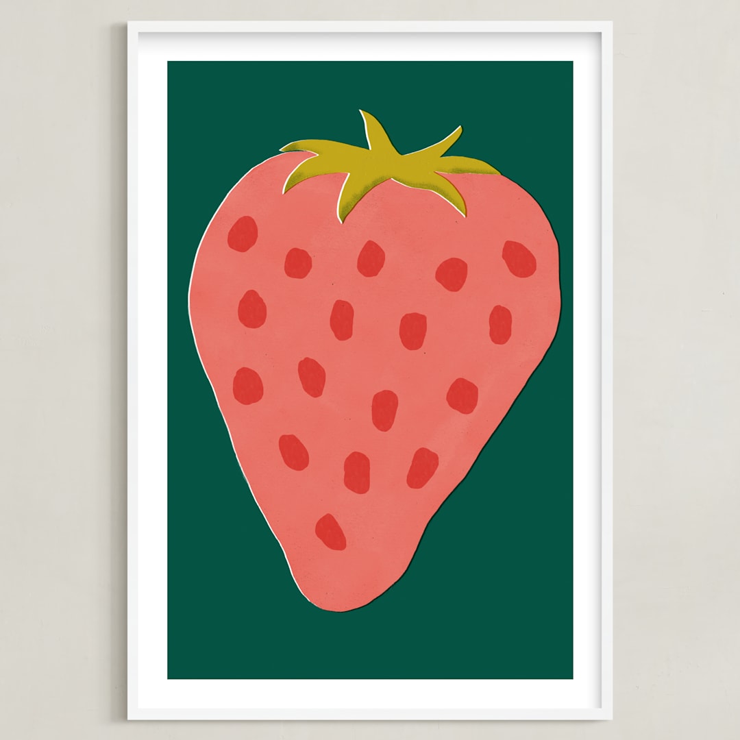 "Berry in Summer" - Art Print in Forest Green by Zhanet Rosenova - Framed