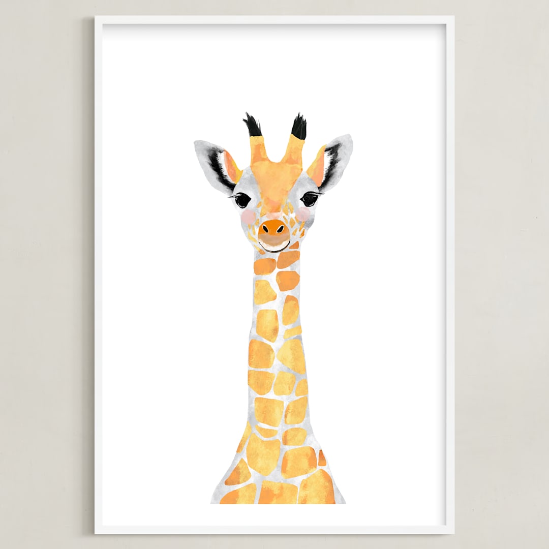 "baby animal.giraffe" - Art Print in merigold by Cass Loh - Framed