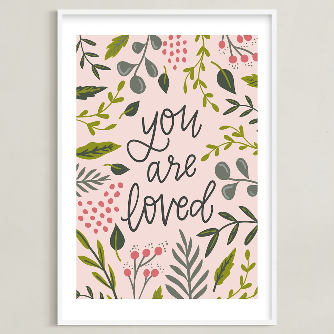 "You Are Loved - Floral" - Art Print in Blush Pink by Alexa Zurcher - Framed