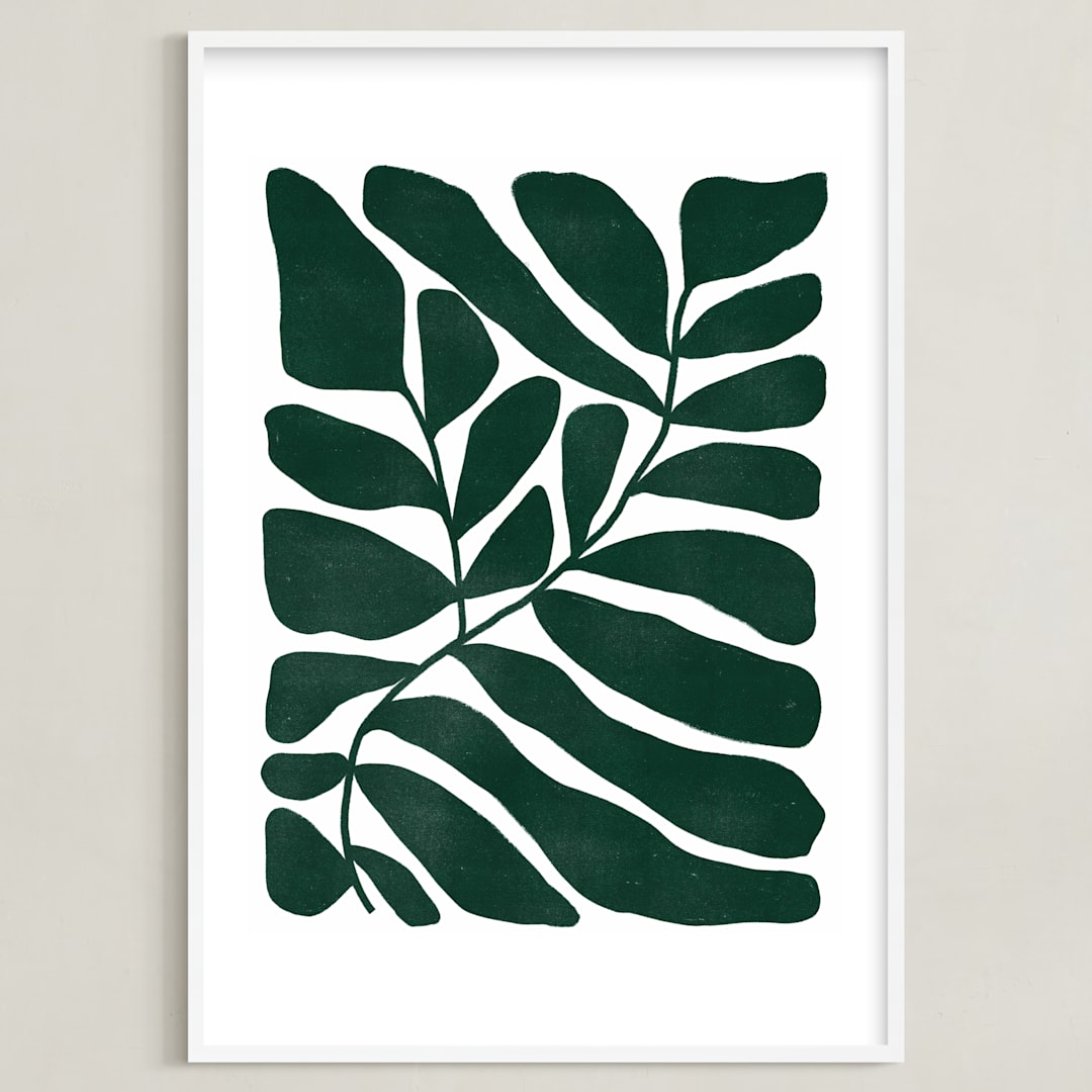 "Loopy Leaves I" - Art Print in Hunter green by Kelly Watkins - Framed