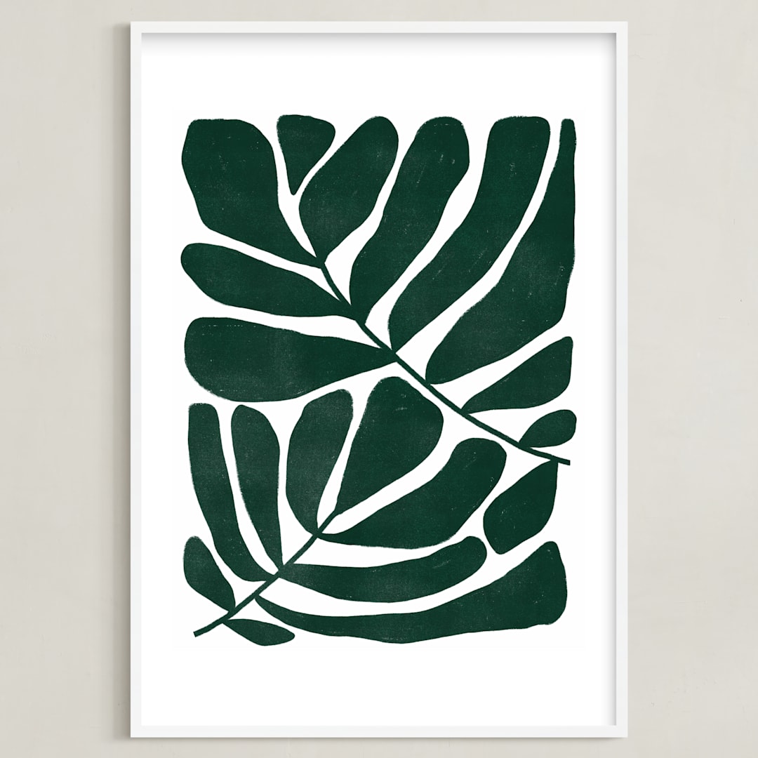 "Loopy Leaves II" - Art Print in Hunter green by Kelly Watkins - Framed