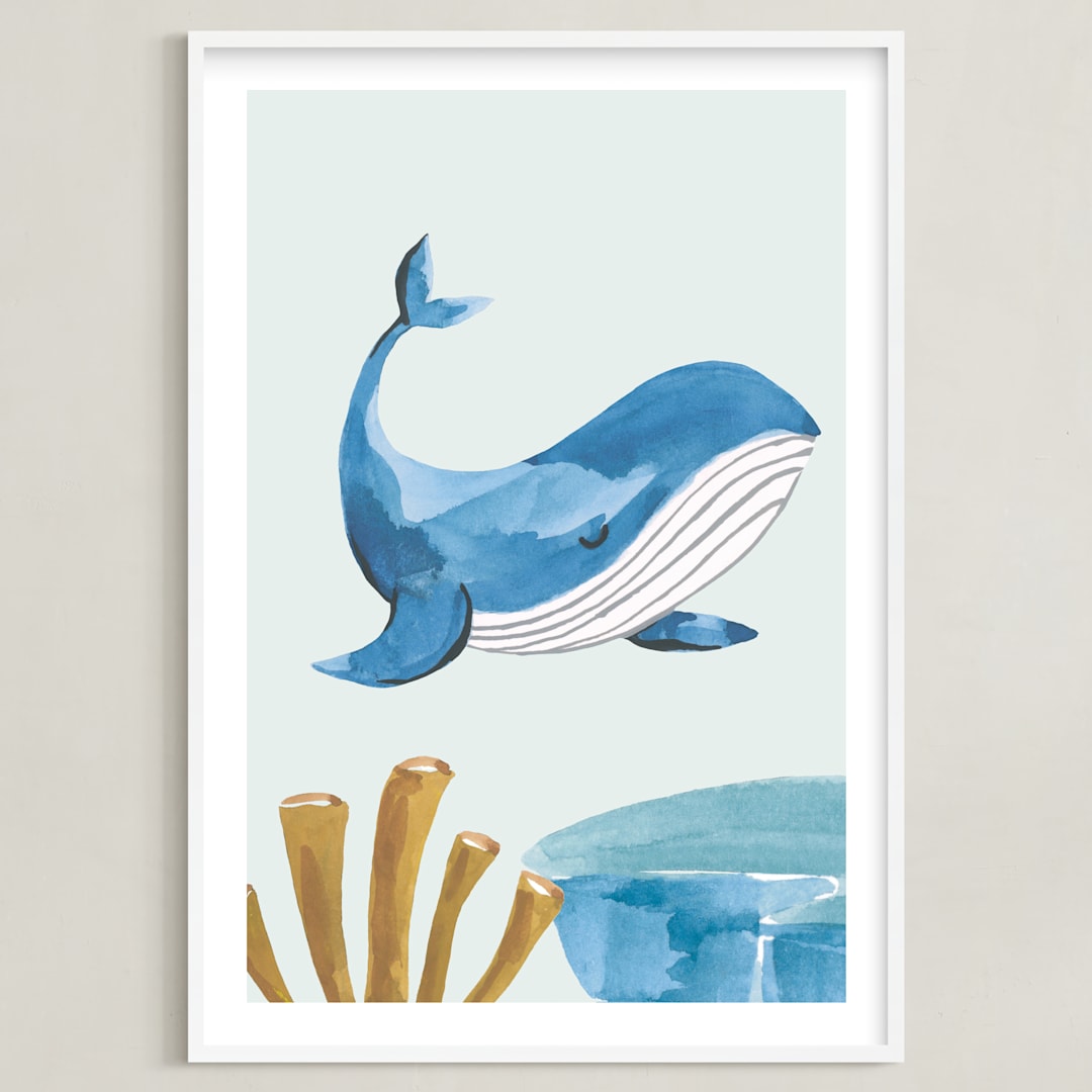 "Ocean Friends I" - Art Print in Whale by Teju Reval - Framed