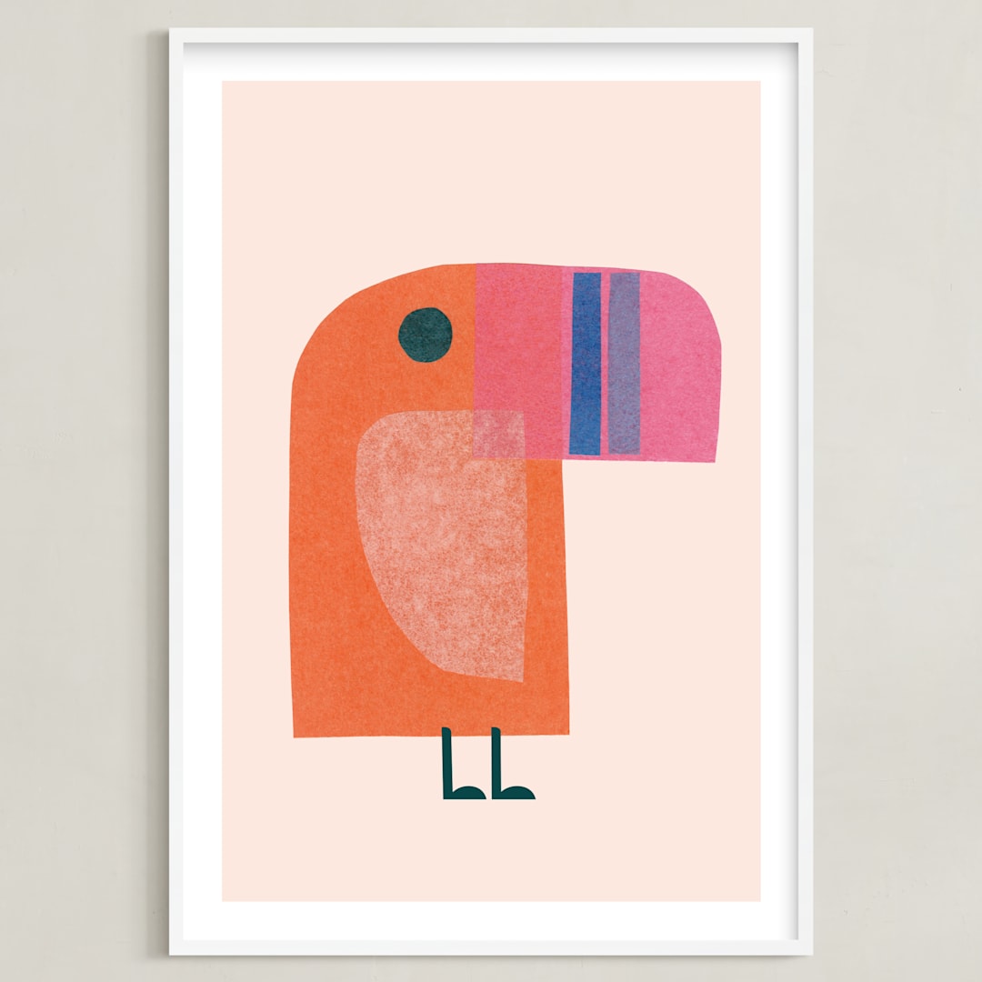 "mod toucan" - Art Print in peach by Carrie Moradi - Framed