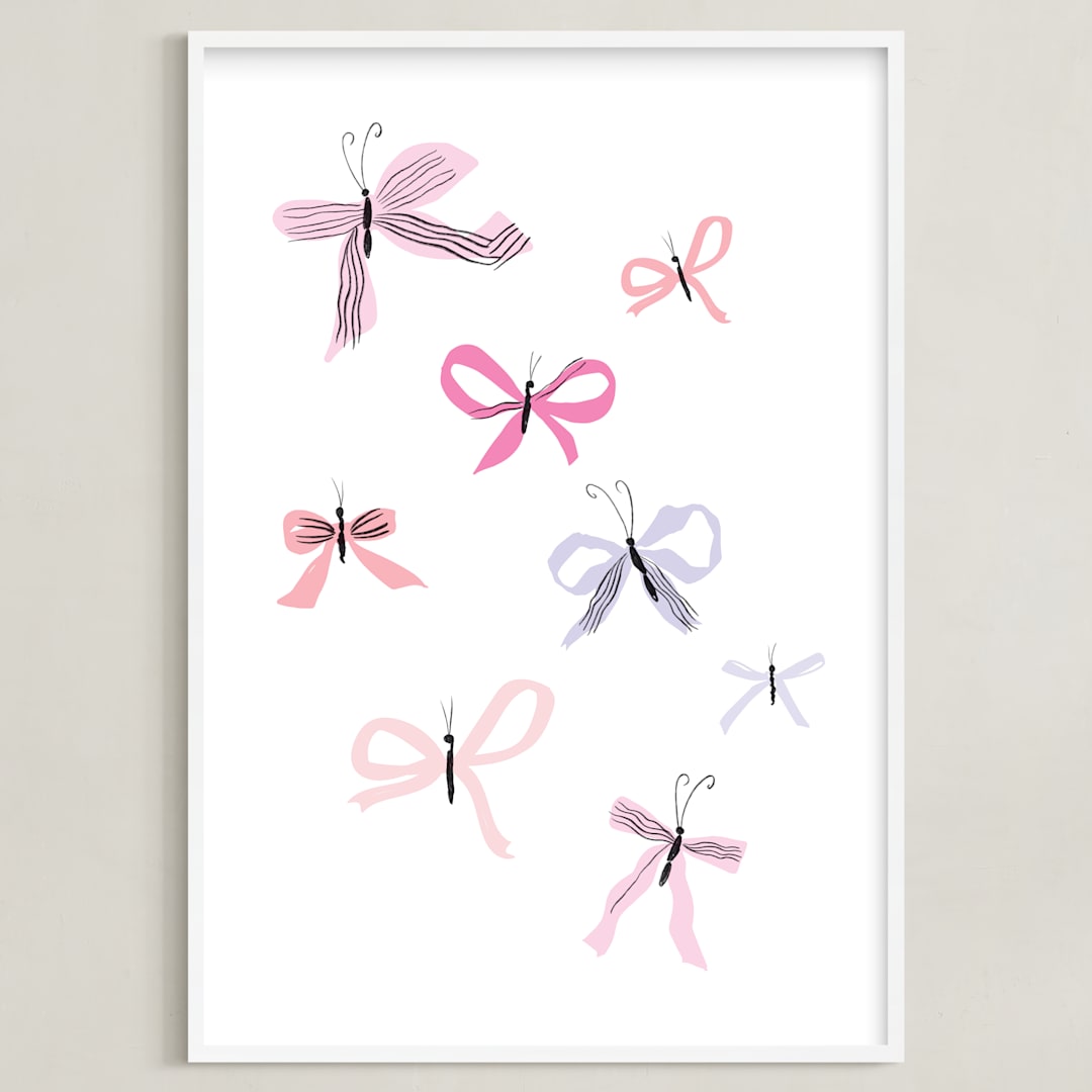 "Butterfly Bows" - Art Print in Lavender by Baumbirdy - Framed