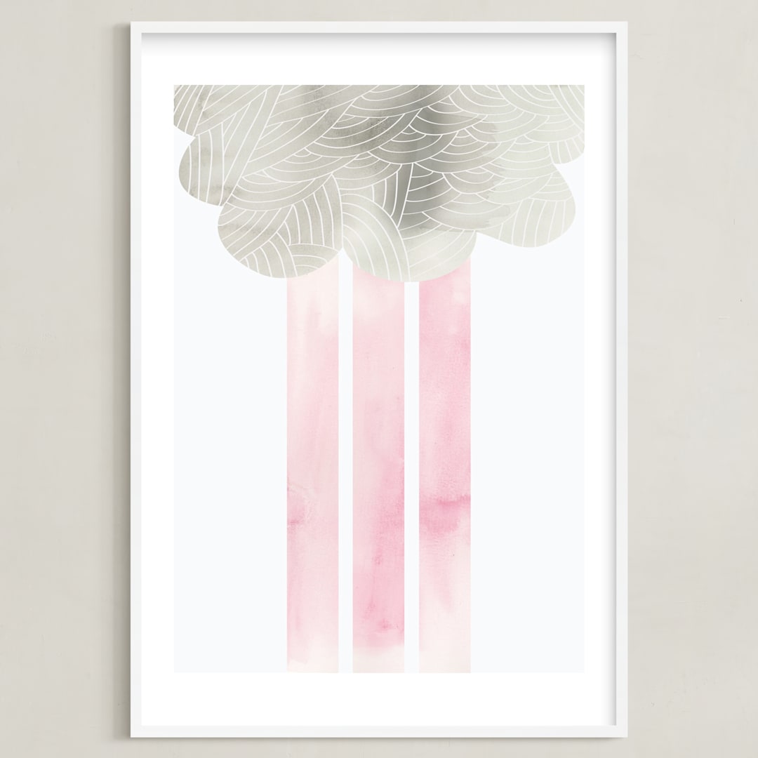 "Cloud and rain" - Art Print in Blushing Pink by Kanika Mathur - Framed