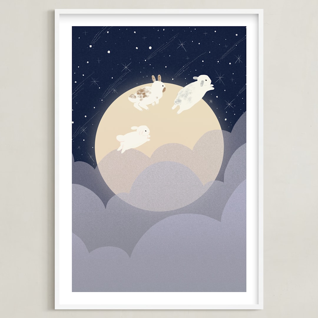 "What We Dream At Night" - Art Print in Midnight Blue by Carol Lin - Framed